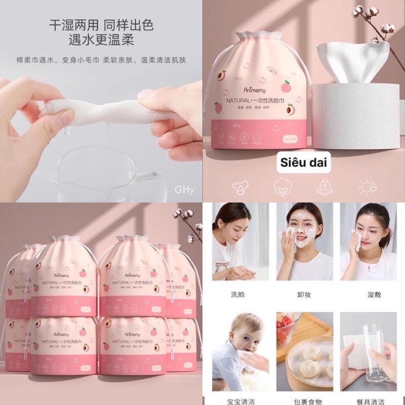 Khăn lau mặt khô,tẩy trang đa năng túi hồng dễ thương