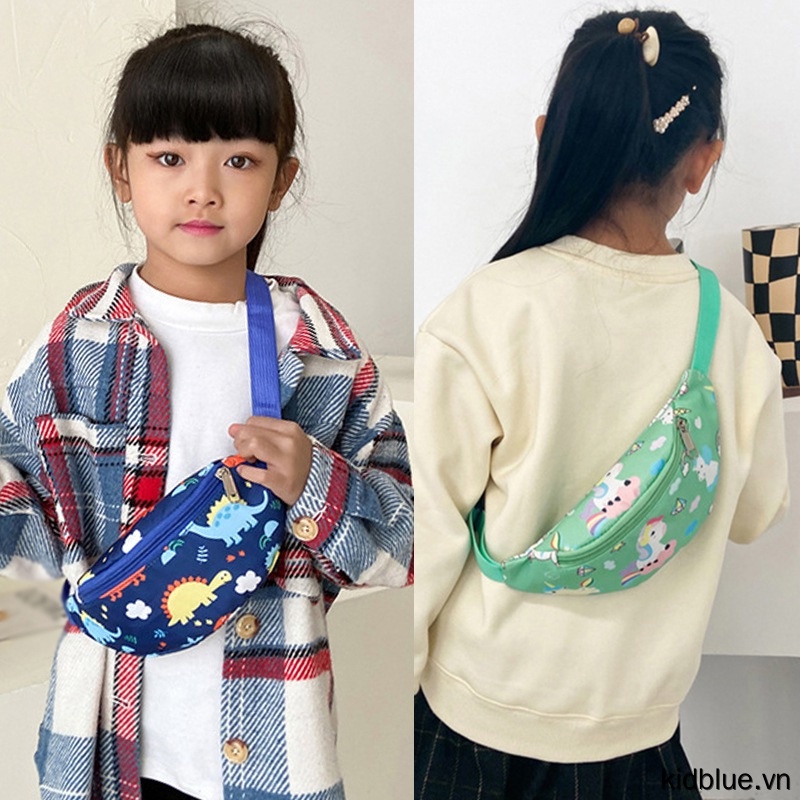 Túi Đeo Chéo Ngực Vải Canvas Họa Tiết Khủng Long Hoạt Hình Dễ Thương Cho Bé