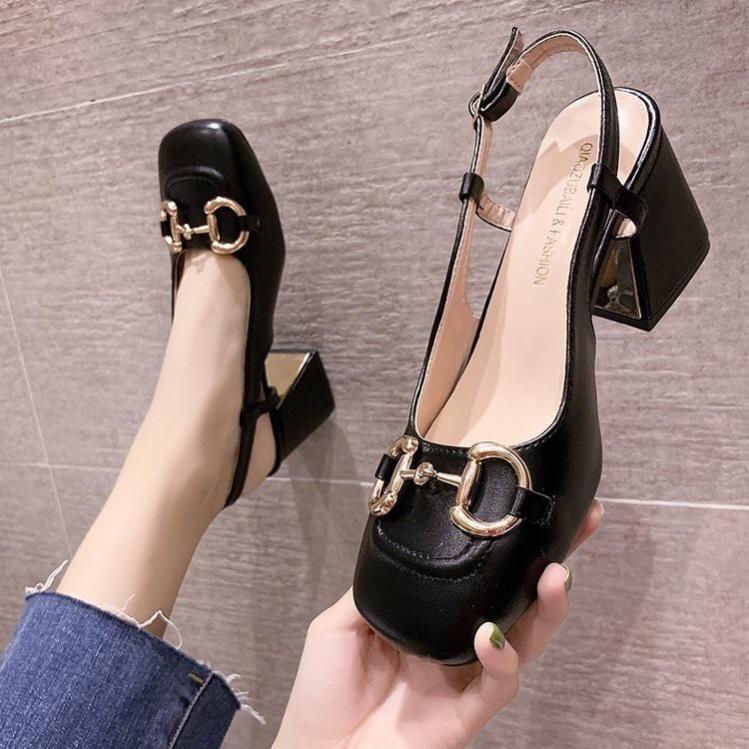 [Hàng Cao Cấp- Giá Sỉ] Giày cao gót nữ đế vuông mũi búp bê-Thaisneaker