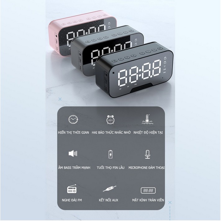 Loa Bluetooth, Loa Kimiso Kiêm Đồng Hồ Đài FM Đo Nhiệt Độ Giá Đỡ Điện Thoại Khe Cắm Thẻ Nhớ 2020
