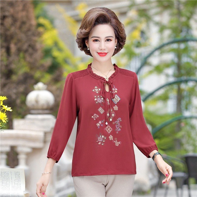 Áo Sơ Mi Trung Niên MAI THY Tặng Mẹ, Chất Voan Cổ Bèo Cách Điệu Lịch Sự | Thời Trang Trung Niên U50