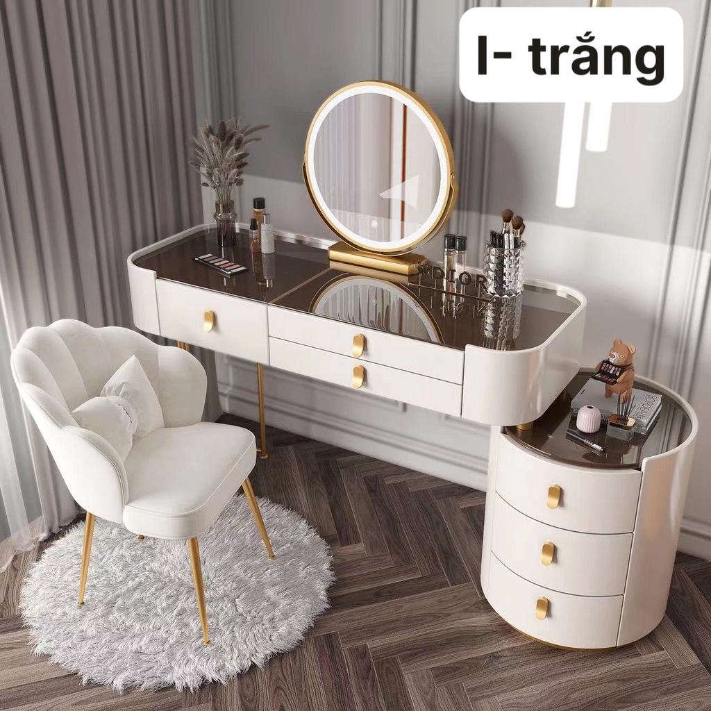 Bàn trang điểm nhập khẩu đủ bộ có ghế và gương led cảm biến - Mã I - Nội Thất Chani
