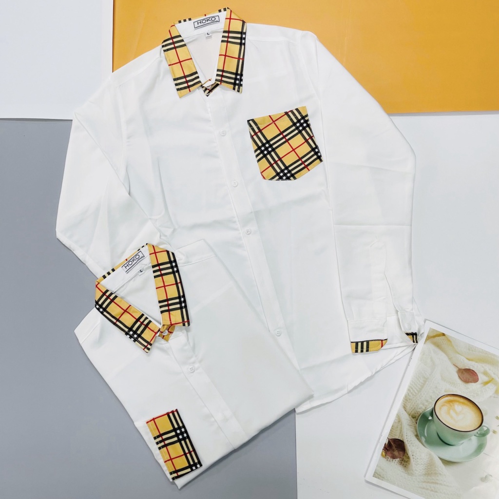 Áo Sơ Mi Nam Tay Dài Phối Túi Caro 79 Vải Lụa Cao Cấp Mềm Mát Phong Cách Sang Trọng Lịch lãm Hot Trend [NEW UNISEX]