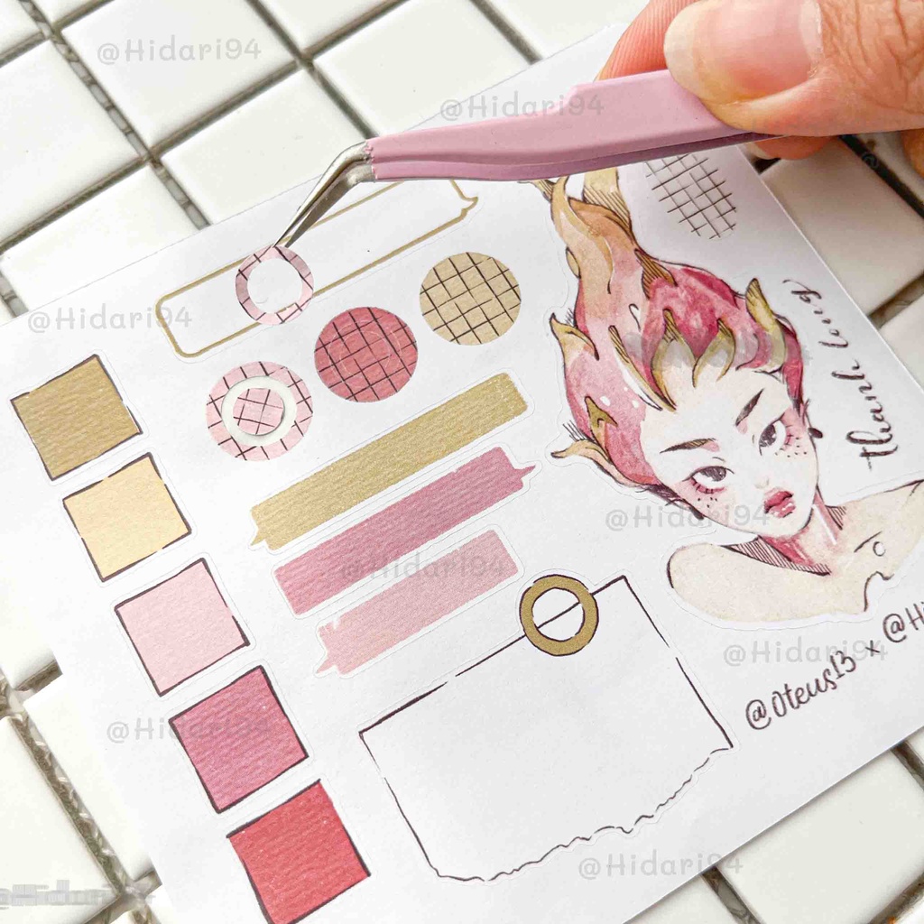 Sticker Cô Gái Trái Cây by Oteus trang trí sổ vintage | Hidari