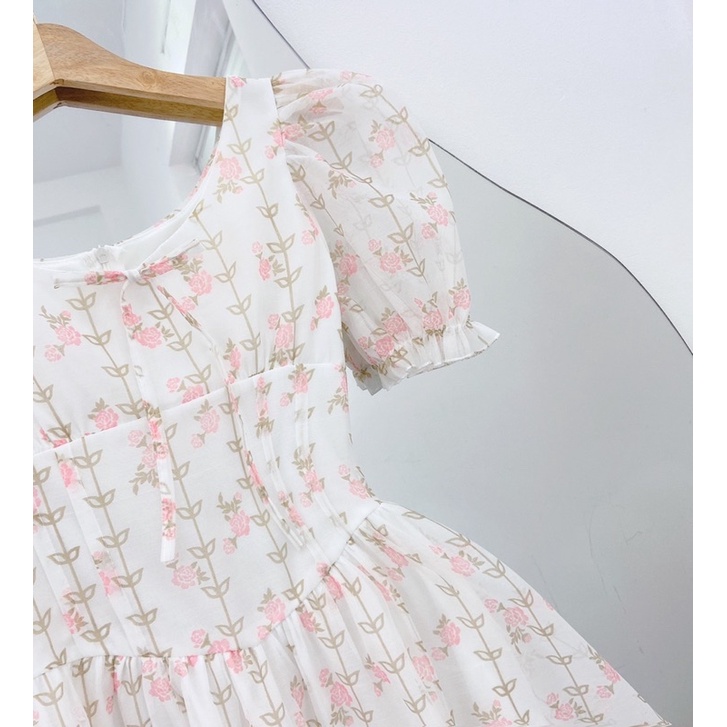 ĐẦM HOA HỒNG TAY BO BBD TẦNG BÈO