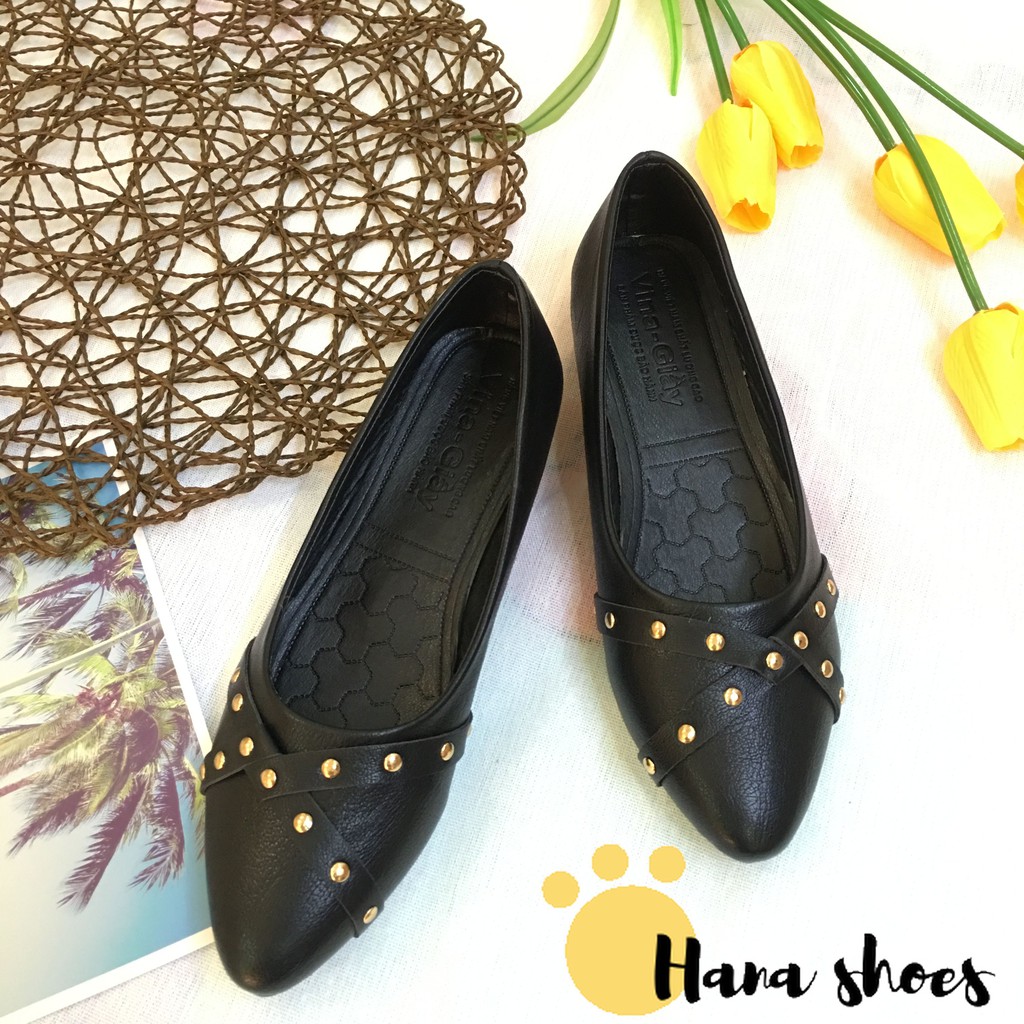 Hình thật - Giày bệt búp bê nữ mũi nhọn đính đinh xinh xắn | BigBuy360 - bigbuy360.vn