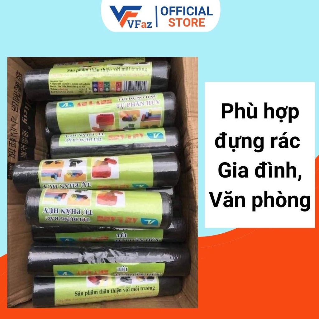 Túi đựng rác tự hủy sinh học An Lành Combo 2 cuộn màu đen bao đựng rác thải sinh hoạt 0.5kg VFaz Official Store