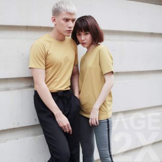 Áo thun trơn age2x màu vàng mù tạc