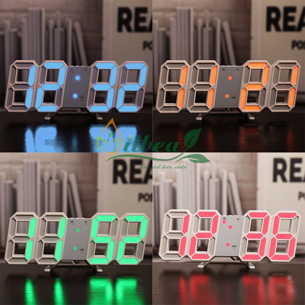 Đồng Hồ LED 3D Để Bàn, Treo Tường Thông Minh Smart Clock Với Chức Năng Báo Thức, Nhiệt Độ, Thời gian, Cảm Biến Âm Thanh