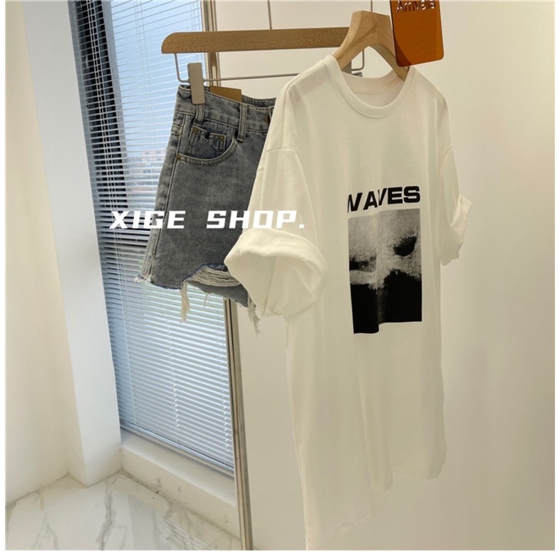 Áo phông 3158, áo thun tay lỡ form rộng chất cotton in chữ waves