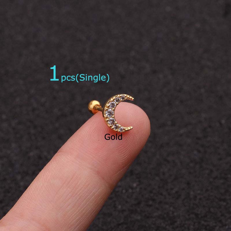 1 Khuyên Tai Hình Mặt Trăng Nhỏ Dài 6mm 20g