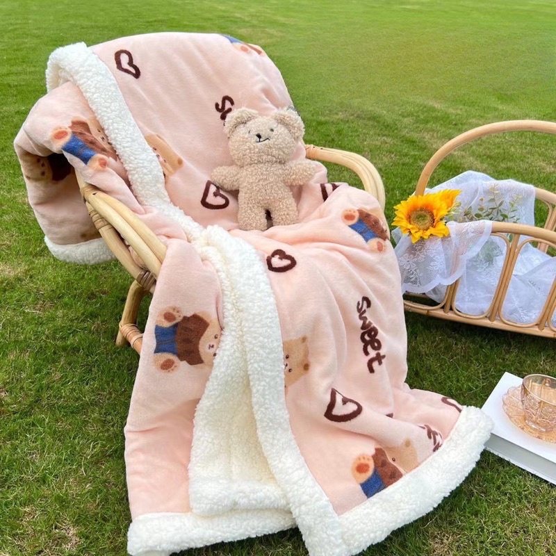 Chăn Lông Cừu IGUN BEDDING Hoạ Tiết Xinh Xắn Dễ Thương Ấm Áp