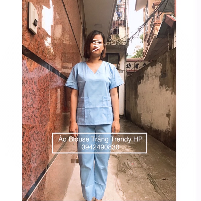 Bộ quần áo Phẫu Thuật nữ màu xanh dương - Áo đồng phục thẩm mỹ viện, spa màu xanh dương