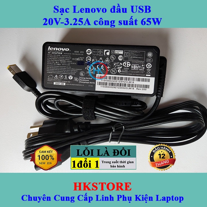 Sạc Laptop Lenovo 20V-3.25A 65W chân Vuông - USB Lenovo T440 g40-70 g50-70 G500 T540 G400 G410 G500 X240 X250 X260