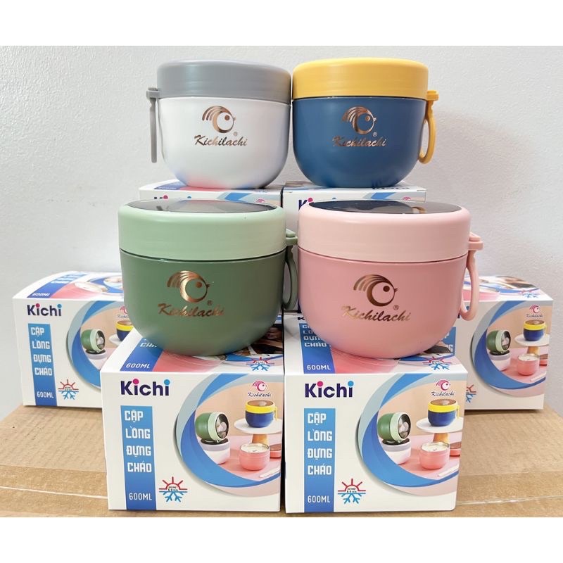 Cặp lồng đựng cháo Kichilachi, Made in Vietnam, kèm thìa, quai xách xinh xắn