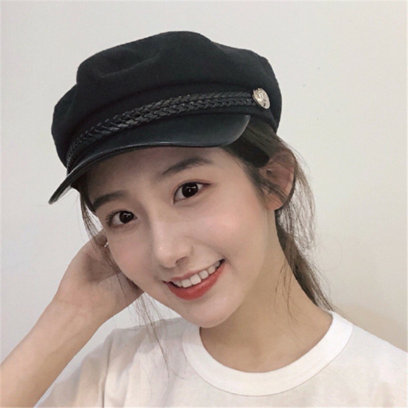 Mũ thủy thủ, mũ beret vành da cao cấp cá tính cao cấp hàn quốc