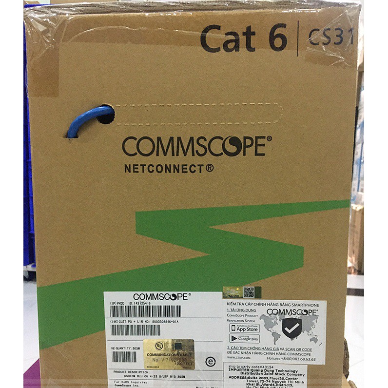 Cáp mạng cat6 Commscope/AMP 1427254-6 chính hãng mẫu vỏ mới