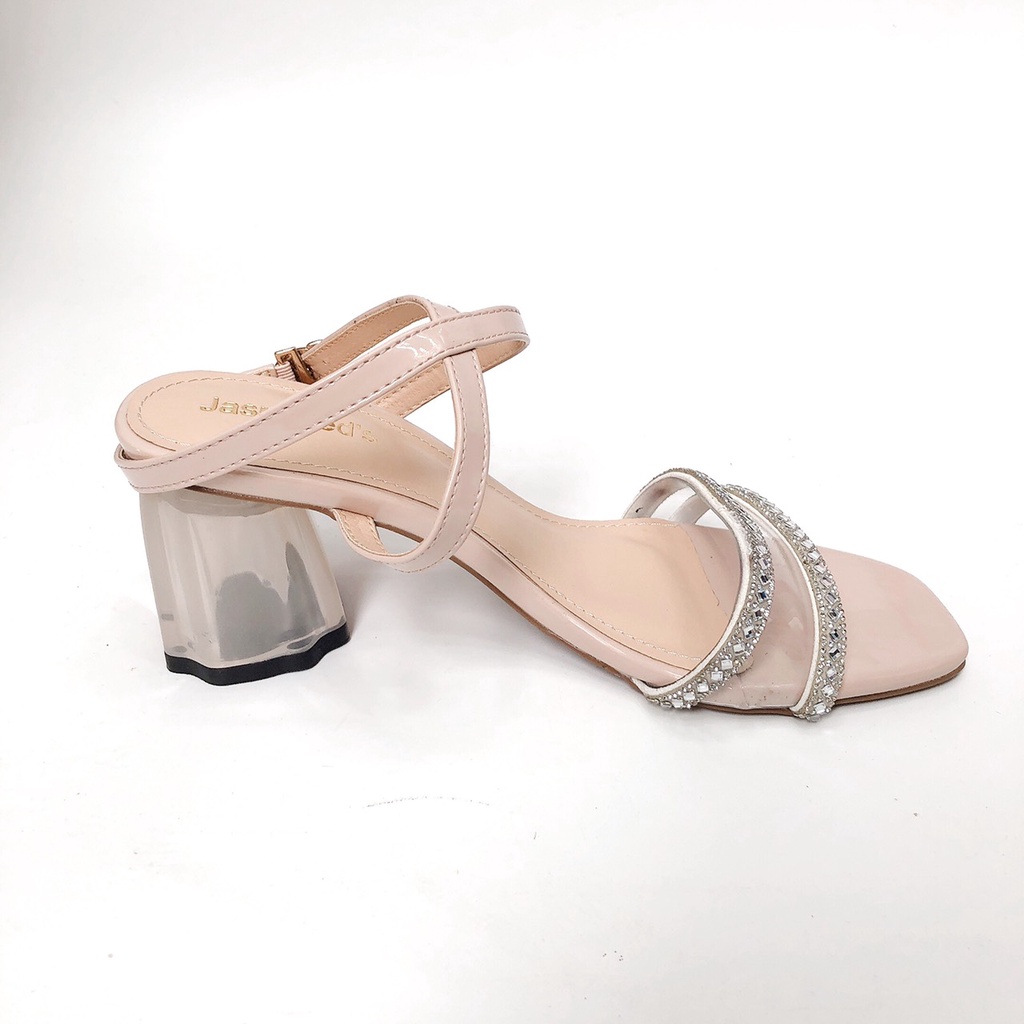 Sandal 7cm Gót Trong CHIMOKA Cho Nữ 2 Dây Đính Đá 4801
