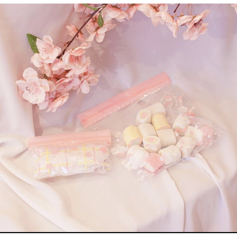 [Daiso KR] Túi zip đựng đồ hoa anh đào BST Dreaming blossom