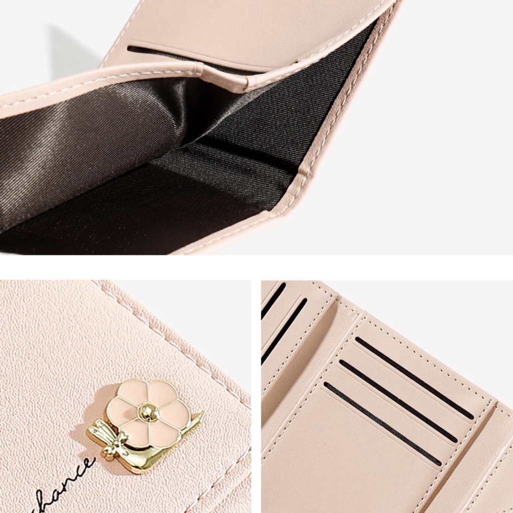 Faya - Ví ngắn cầm tay ngăn bấm đính hoa V161