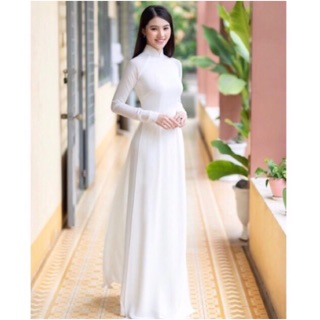 Áo dài trắng học sinh lụa Nhật co dãn