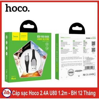 Cáp sạc nhanh 2.4A kết hợp dây silicon chống đứt lightning /MicroUSB /Type-C Hoco U80 -Hàng phân phối chính hãng
