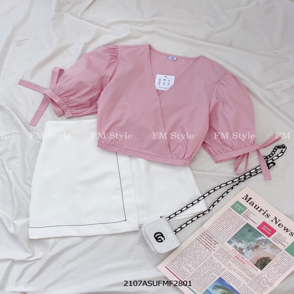 Áo kiểu nữ FmStyle cổ tim tay bo croptop 5 màu siêu xinh phong cách bánh bèo 5 màu siêu xinh 210728415