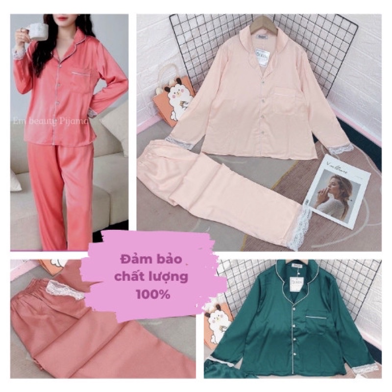 Pijama lụa EMBEAUTY bộ ngủ, mặc nhà dài tay, tiểu thư, sau sinh FREESHIP TẶNG QUÀ 0đ