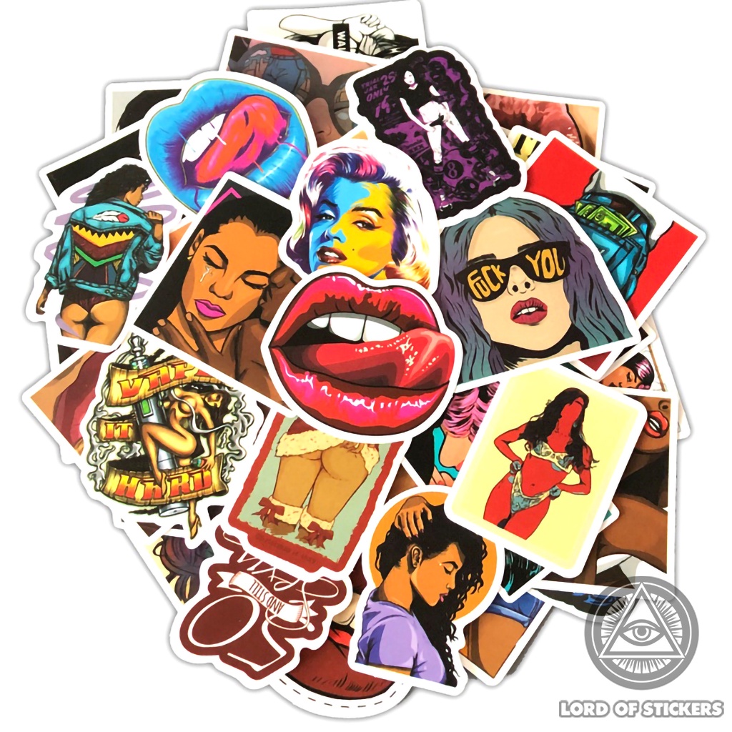 Set 50 Nhãn Dán Sexy Girl Sticker Hình Cô Gái Gợi Cảm Chống Thấm Nước Dán Mũ Bảo Hiểm, Laptop, Điện Thoại, Đàn Guitar