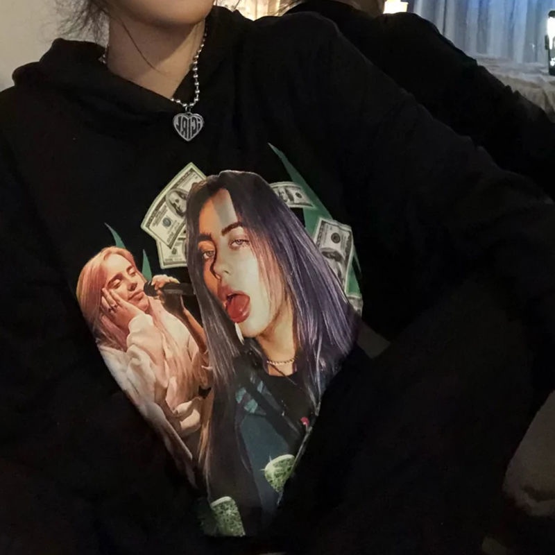 Áo Hoodie Dáng Rộng Màu Đen Thời Trang Cho Nữ