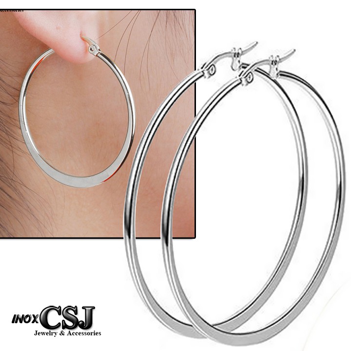 BÔNG TAI NỮ KHOEN TRÒN TO INOX CAO CẤP ĐẸP GIÁ RẺ BT013 KHÔNG ĐEN KHÔNG RỈ