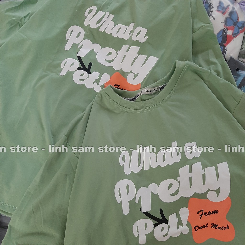 Áo thun nữ tay lỡ SAM CLO freesize phông form rộng Unisex, mặc cặp, nhóm, lớp dual match chữ WHAT A PRETTY PET | BigBuy360 - bigbuy360.vn