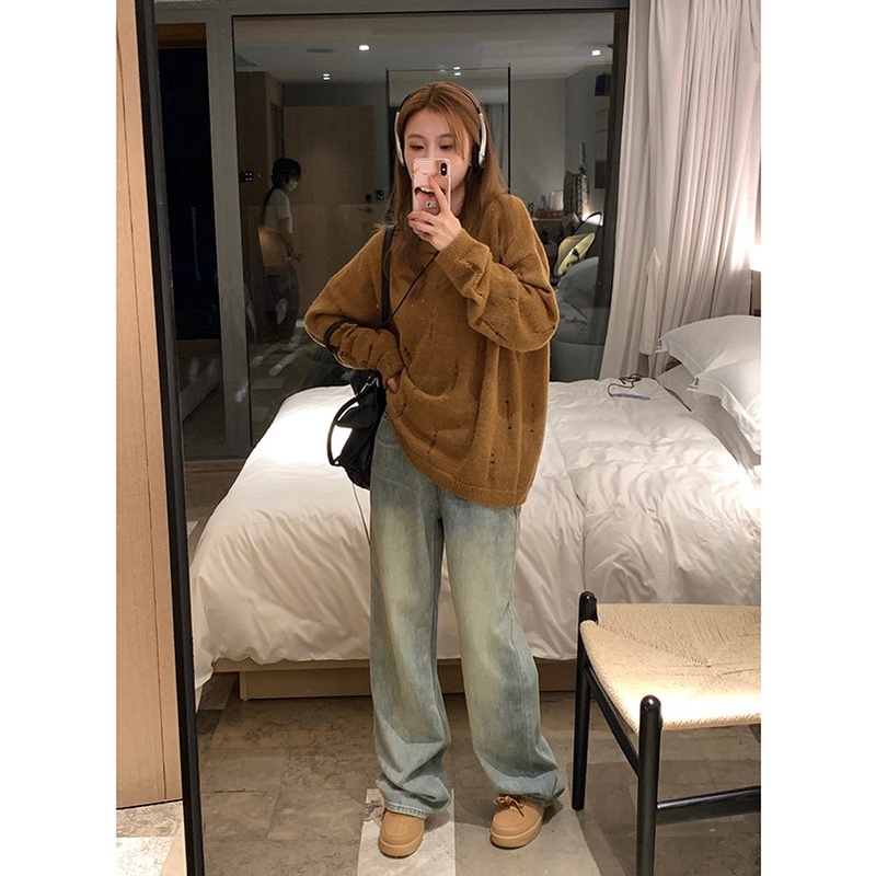 Áo sweater Dệt Kim Tay Dài Cổ Tròn Màu Sắc Đơn Giản Phong Cách Hàn Quốc Cho Nữ