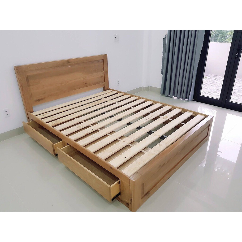 Giường ngủ gỗ sồi có ngăn kéo kiểu Cuba 1m8x2m