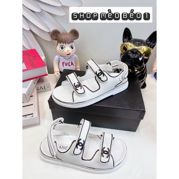 Sandal cn quai dán ngang viền đen đế bằng fullbox