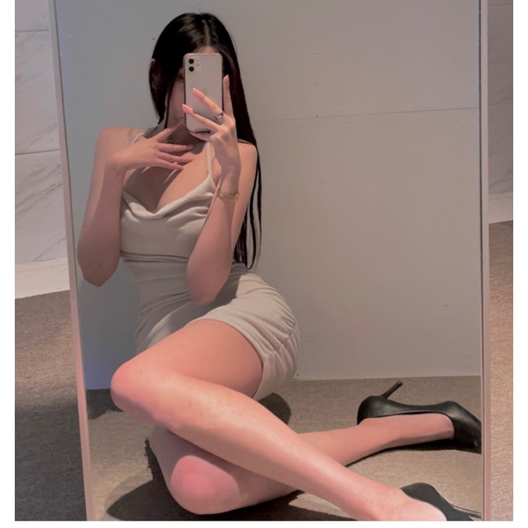 Cocory vn Đầm Hai Dây Xếp Ly Dáng Ôm Thời Trang Quyến Rũ Cho Nữ