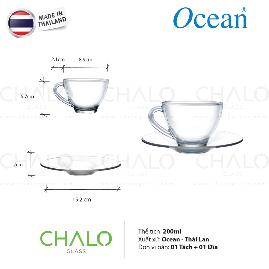 Tách đĩa thủy tinh Ocean Cosmo Cup - 200ml - P00640 [Made in Thailand]