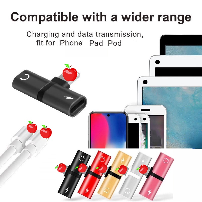 Mua 5 Tặng 1] Bộ Chuyển Đổi Âm Thanh Đèn Kép 2 Trong 1 + Đầu Sạc / Sạc / Gọi Giọng Nói Cho i-P / Pad Điện Thoại