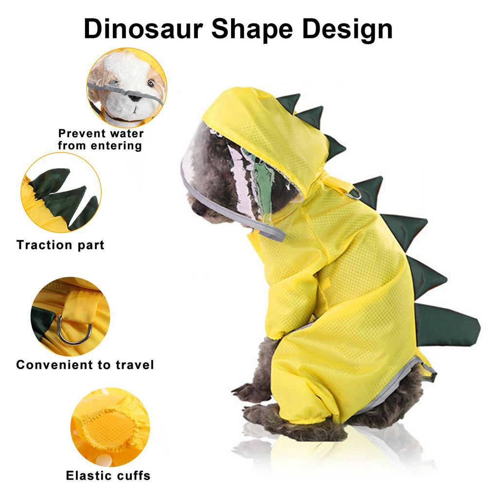 Áo Mưa Có Mũ Trùm In Hình Khủng Long Phản Quang Nhẹ Chống Nước Có Dây Đeo Cho Cún Cưng