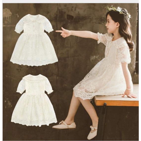 [ Đầm thiết kế ] Váy công chúa bé gái màu trắng kem