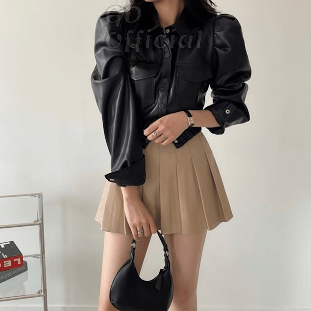 K104|Áo khoác da PU cá tính dáng ngắn croptop trẻ trung cho nữ màu đen, nâu GD Official