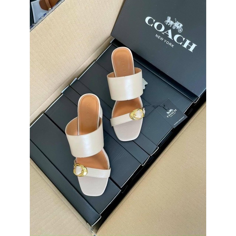 Guốc nữ thời trang gót trụ Coach full box màu canvas (ảnh và video tự quay chụp)