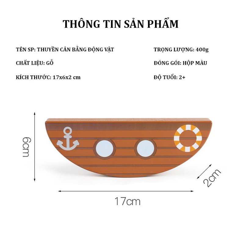 Đồ Chơi Thuyền Cân Bằng Động Vật 3D Bằng Gỗ Nhiều màu Nhiều Cách Chơi