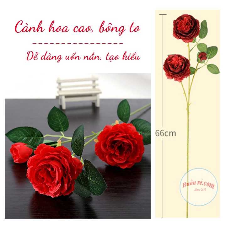 Combo 10 cành HOA HỒNG PHƯƠNG TÂY  ( 1 cành 2 bông lớn 1 nụ nhỏ ) trang trí siêu xinh - br00590