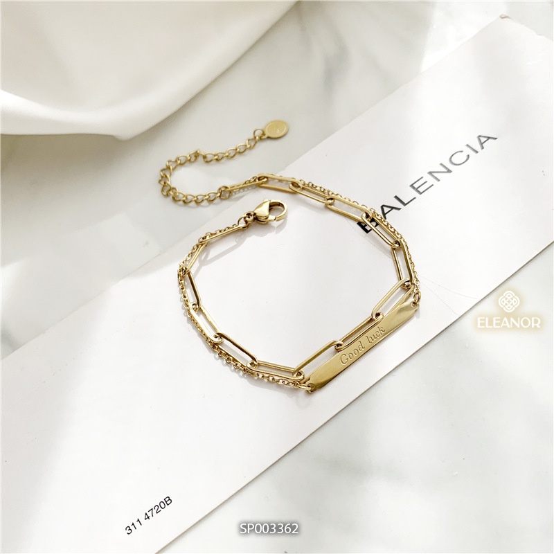 Lắc tay nữ titan Eleanor Accessories khắc chữ good luck sợi kép phụ kiện trang sức sáng đẹp