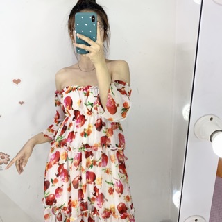 Đầm hoa maxi bẹt vai