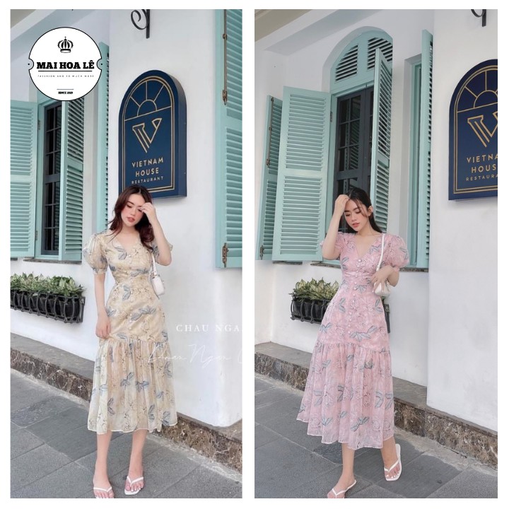 Váy đầm hoa vải tơ cổ V 👗𝐌𝐀̂̃𝐔 𝐇𝐎𝐓 𝐍𝐇𝐀̂́𝐓👗Thời trang nữ đi dạo đi chơi đi biển cao cấp Full size S M L