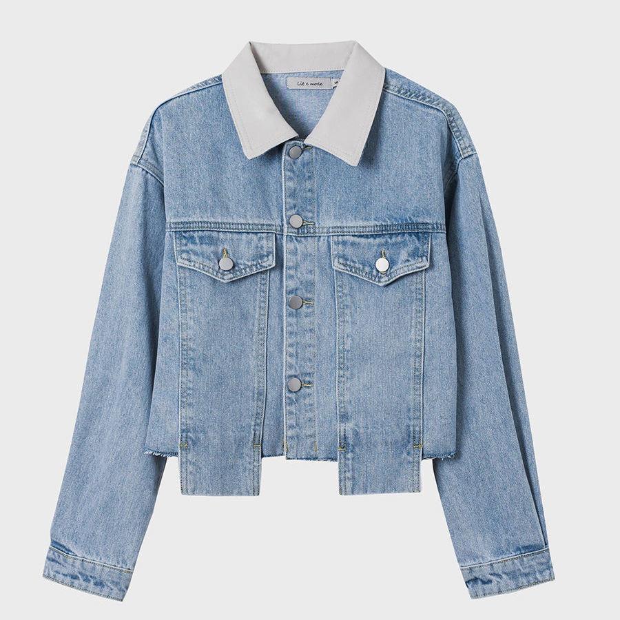 Honypove Áo Khoác Denim Dáng Ngắn Phong Cách Hàn Quốc Cá Tính Dành Cho Nữ