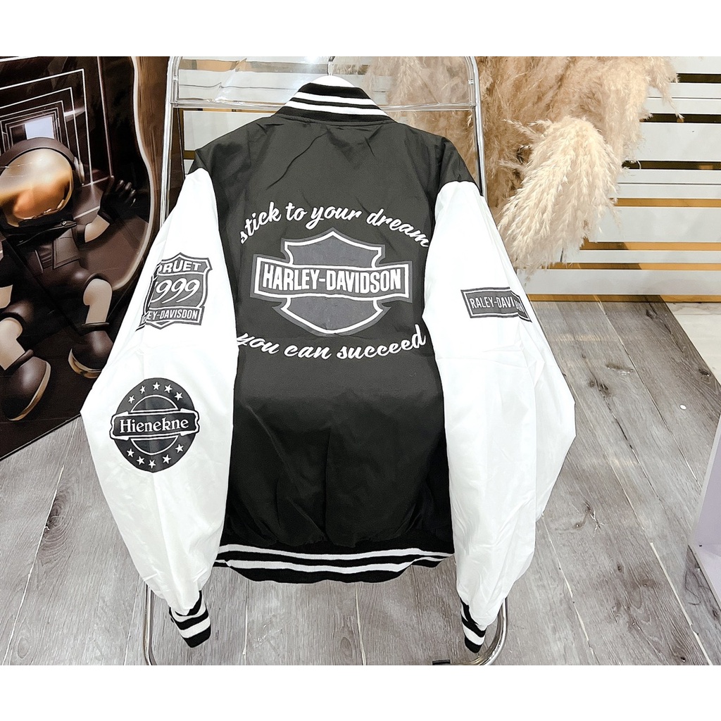 Khoác Gió Bomber Nam Nữ Harley Dáng Rộng Chất Dù  Phối Tay Unisex Uzzlang