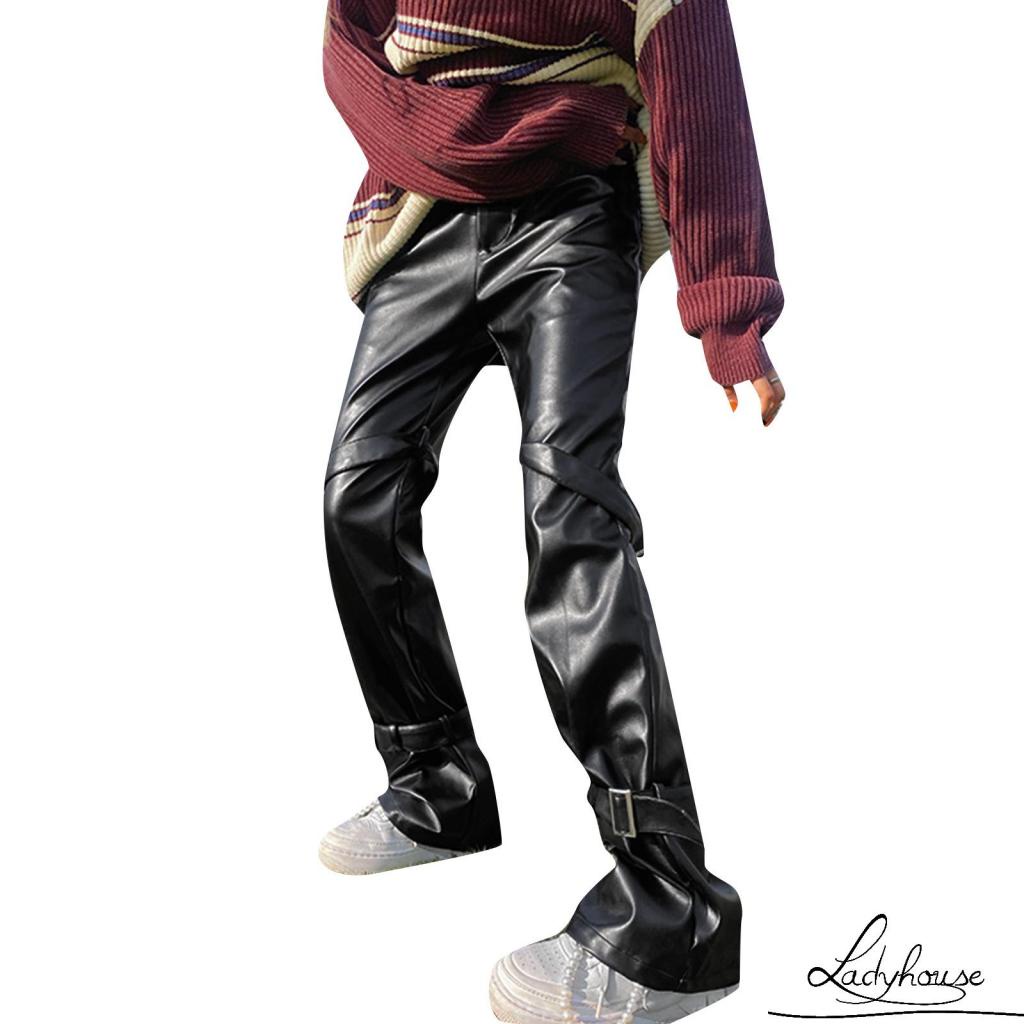 Quần Da Dài Lưng Cao Ống Đứng Màu Trơn Thời Trang Xuân Thu Cho Nữ